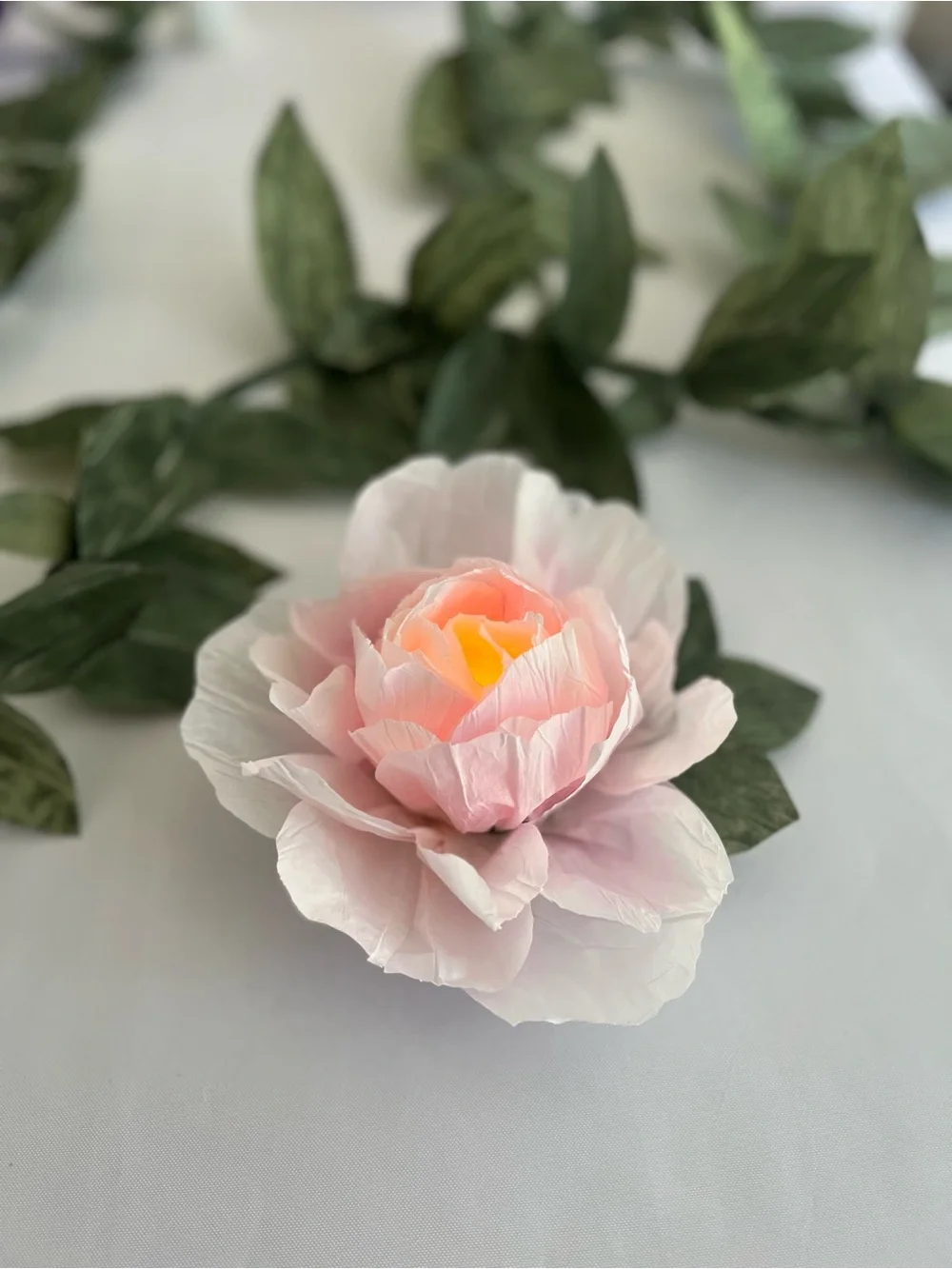 LED Votive cover. Soft Pink Paper Peony Floral Accent. All occasions and gifts.